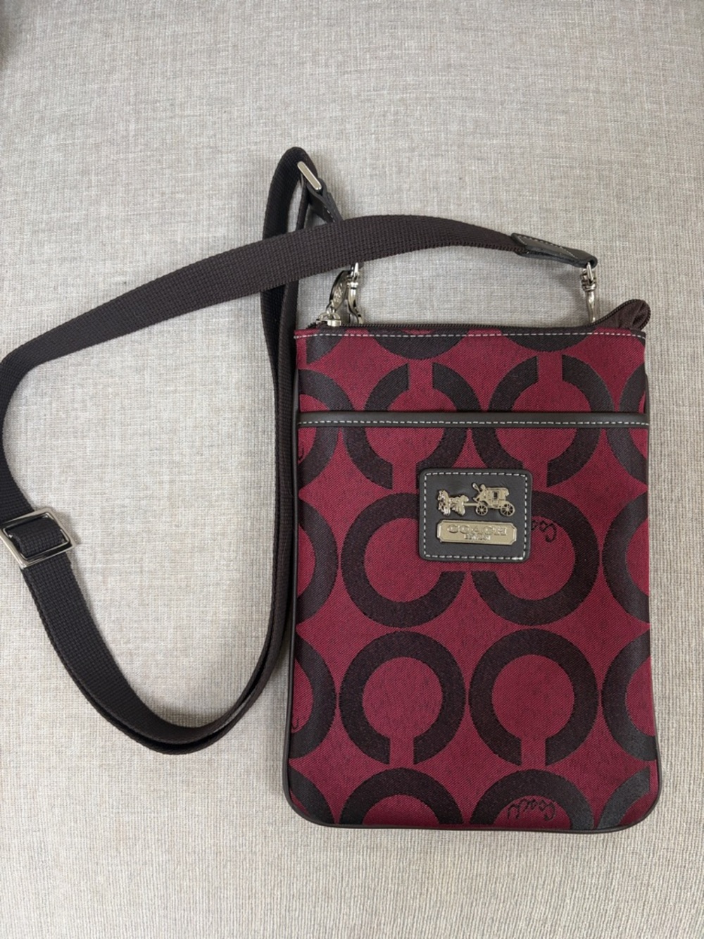 Coach Red Crimson and Brown Signature Canvas Crossbody